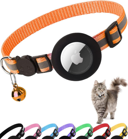 Airtag Cat Collar Breakaway, Reflective Kitten Collar with Apple Air Tag Holder and Bell for Girl Boy Cats, 0.4 Inches in Width and Lightweight (Blue)