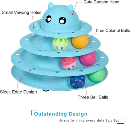 UPSKY Cat Toy Roller 3-Level Turntable Cat Toys Balls with Six Colorful Balls Interactive Kitten Fun Mental Physical Exercise Puzzle Kitten Toys.