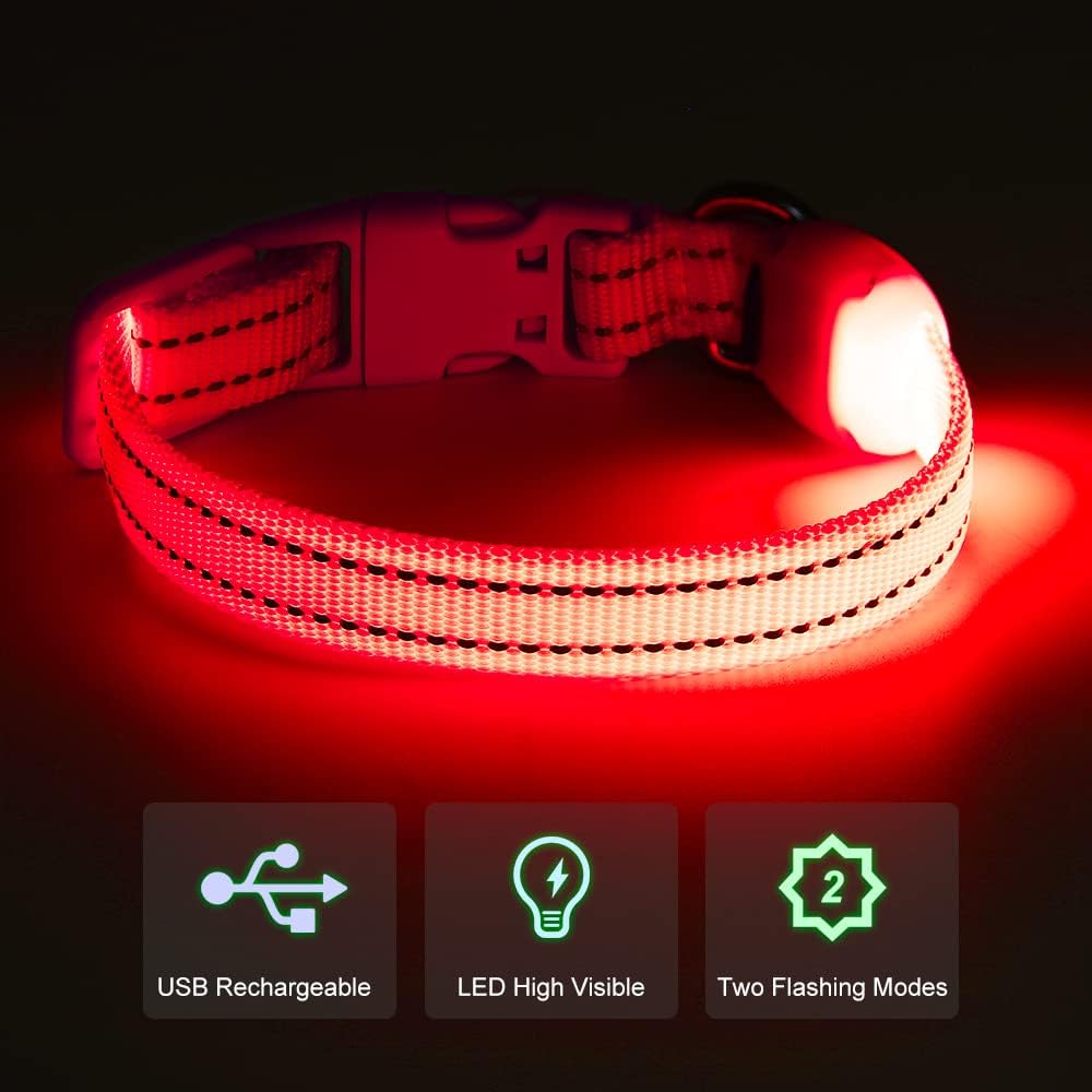 Light up Dog Collar for Small Dogs, LED Dog Collar Rechargeable Safety Dog Lights, Fully Adjustable Glow in the Dark Collars(X-Small)