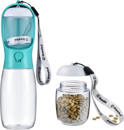 Dog Water Bottle with Food Container, Travel Puppy Water Bowl, Portable Pet Dispenser, Dog Gift Stuff Accessories Items, Puppy Essentials Necessities for Yorkie Cat Walking and Hiking