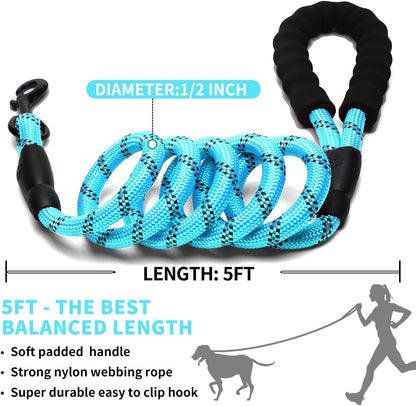 Dog Leash 6 FT Heavy Duty - Comfortable Padded Handle - 1/2 Inch Reflective Dog Leash for Medium Large Dogs with Poo Bag Dispenser
