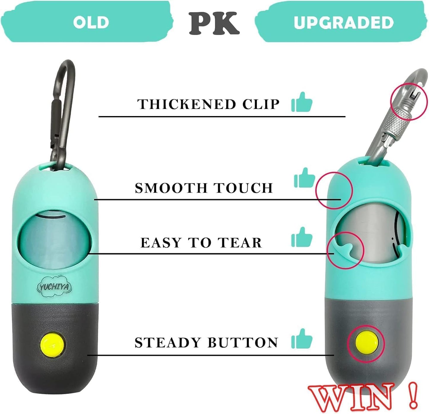 Dog Poop Bag Holder Dispenser with LED Flashlight - Night Visibility for Safe Evening Walks | Upgraded Hands-Free Leash Clip | Includes 15 Dog Waste Bags