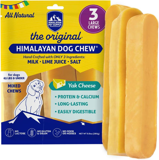 Original Yak Cheese Dog Chew, 3 Large Sticks, 3.3 Oz, Gluten Free, Healthy Dog Treats, Grain & Lactose Free 100% Natural, Long Lasting Chews for Dogs under 65 Lbs