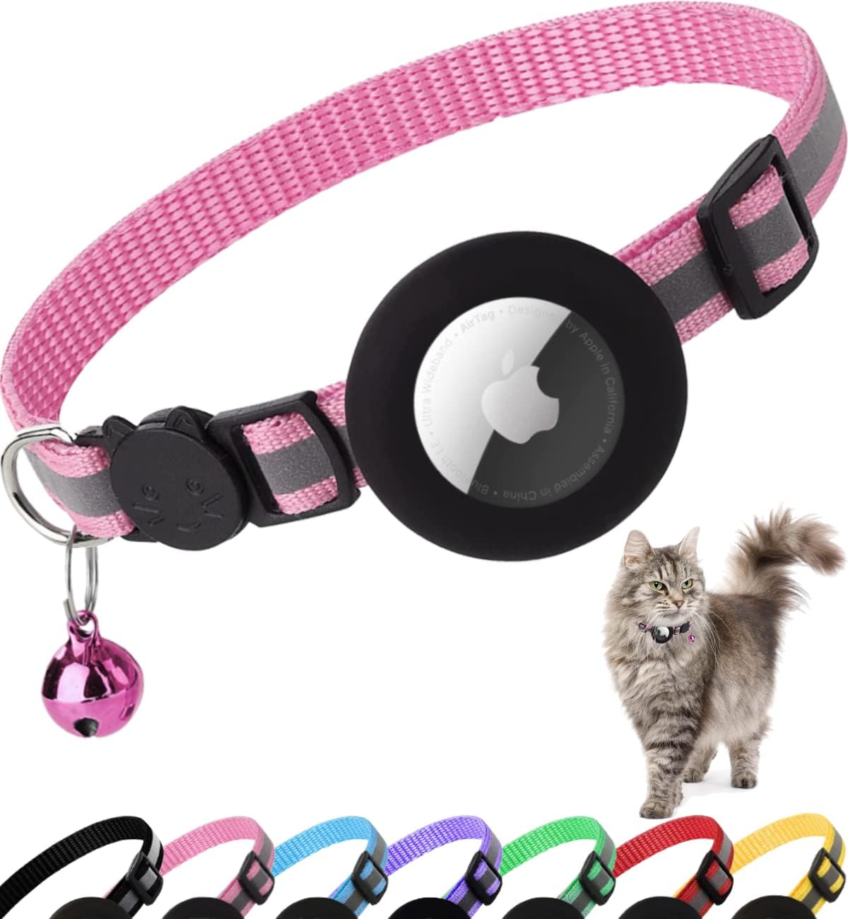 Airtag Cat Collar Breakaway, Reflective Kitten Collar with Apple Air Tag Holder and Bell for Girl Boy Cats, 0.4 Inches in Width and Lightweight (Blue)