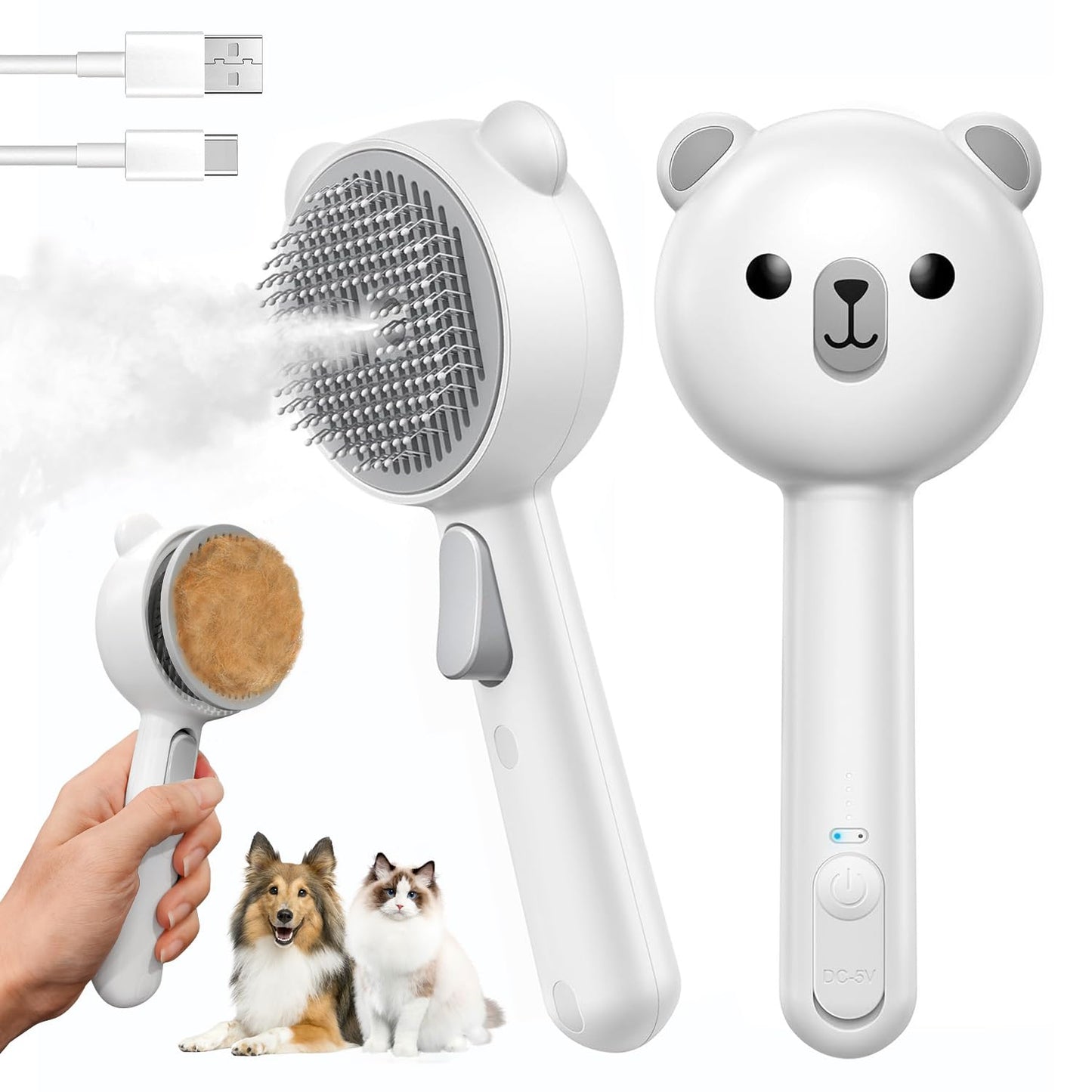 3-in-1 Cat Steam Brush – Self-Cleaning Spray Pet Comb for Shedding, Hair Removal & Grooming Long or Short Hair Cats and Dogs