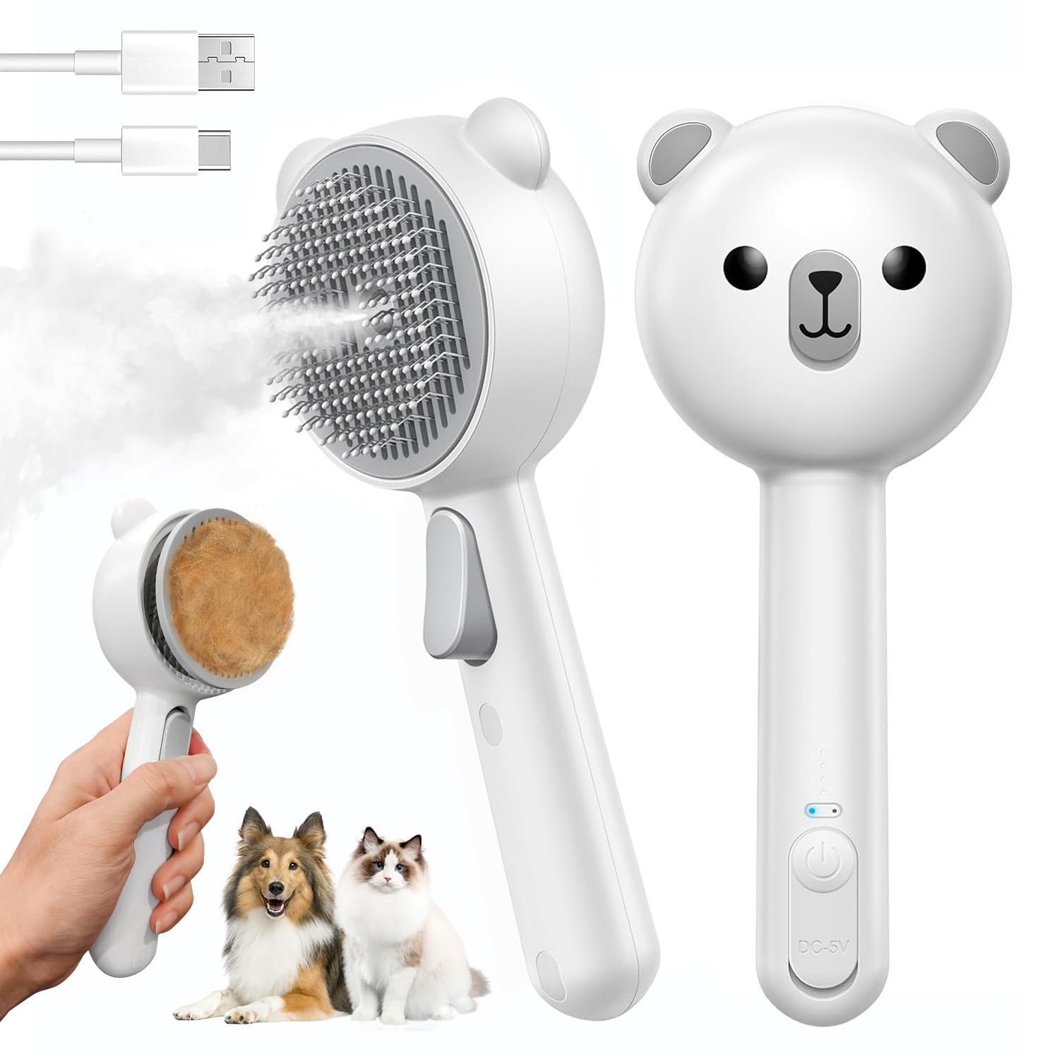 3-in-1 Cat Steam Brush – Self-Cleaning Spray Pet Comb for Shedding, Hair Removal & Grooming Long or Short Hair Cats and Dogs