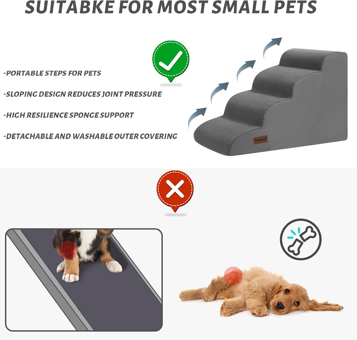 Dog Steps for Bed or Couch,3 & 4-Step Pet Stairs Ramp 