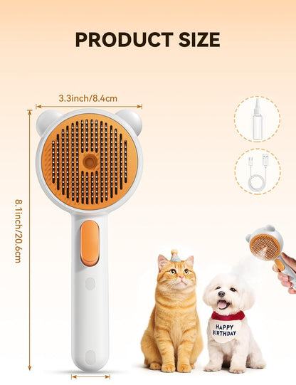 Pet Steam Brush for Dogs & Cats, Dual Speed Spray USB Rechargeable Grooming Supplies, Brush for Shedding Suitable for All Long- and Short-Haired Pets