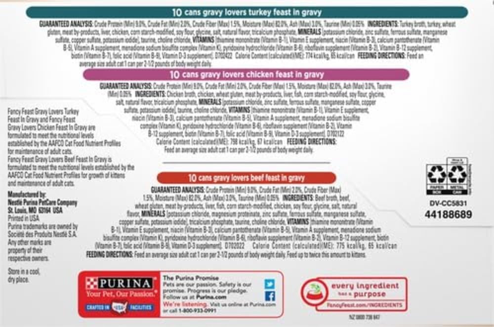 Purina  Gravy Lovers Poultry and Beef Grilled Gourmet Wet Cat Food Variety Pack - (Pack of 30) 3 Oz. Cans