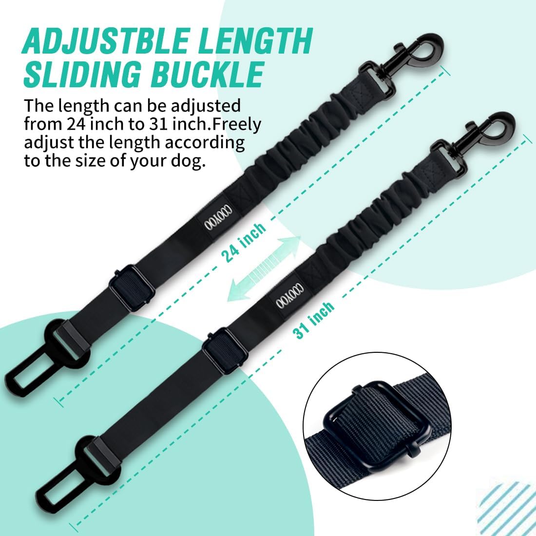 Dog Seat Belt, Durability Retractable Dog Car Harness Adjustable Dog Seat Belt for Vehicle Nylon Pet Safety Seat Belts Heavy Duty & Elastic (1 Pack Black)