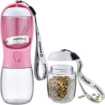 Dog Water Bottle with Food Container, Travel Puppy Water Bowl, Portable Pet Dispenser, Dog Gift Stuff Accessories Items, Puppy Essentials Necessities for Yorkie Cat Walking and Hiking