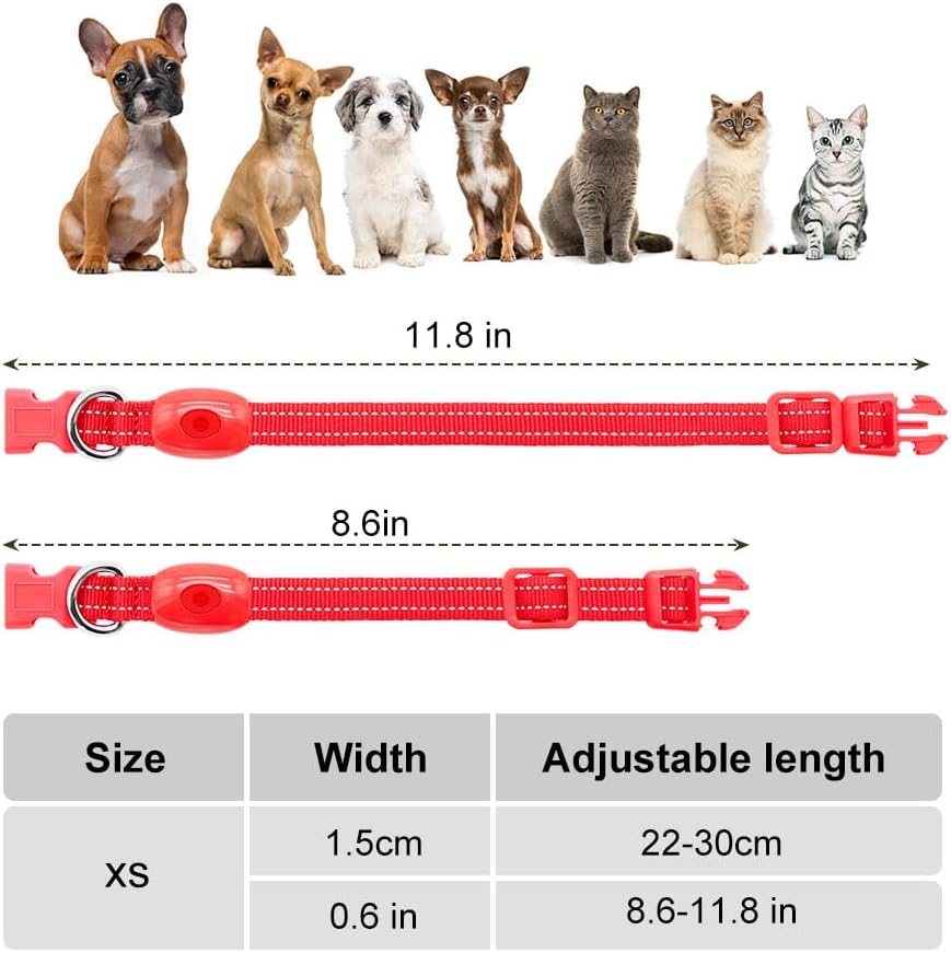 Light up Dog Collar for Small Dogs, LED Dog Collar Rechargeable Safety Dog Lights, Fully Adjustable Glow in the Dark Collars(X-Small)