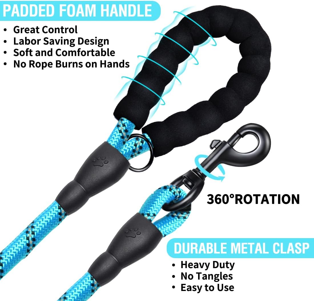 Dog Leash 6 FT Heavy Duty - Comfortable Padded Handle - 1/2 Inch Reflective Dog Leash for Medium Large Dogs with Poo Bag Dispenser