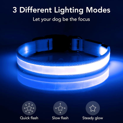 LED Dog Collar, Light up Dog Collar Adjustable USB Rechargeable Super Bright Safety Light Glowing Collars for Dogs(Medium,Blue)