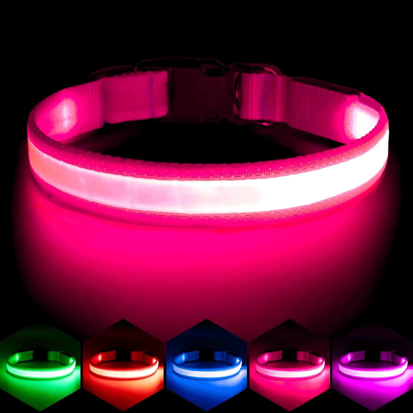 LED Dog Collar, Light up Dog Collar Adjustable USB Rechargeable Super Bright Safety Light Glowing Collars for Dogs