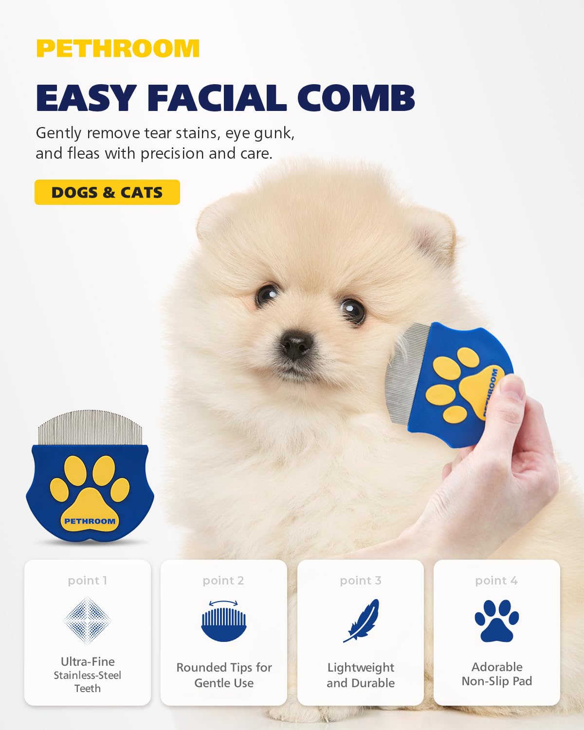 Professional Eye Comb for Pets | Stainless Steel Tear Stain Remover for Cats & Dogs | Gentle Round-Head Grooming Tool 