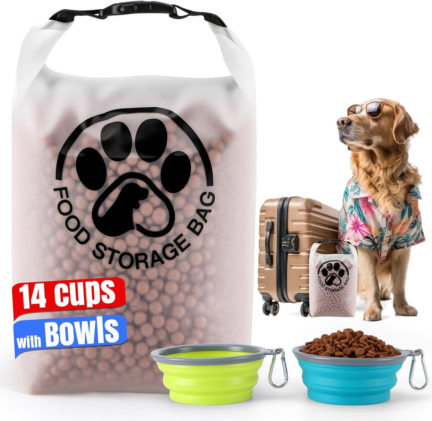 Pet Food Storage Bag for Travel - Transparent Leak-Proof Dog Food Container with Roll-Top Closure, Keeps Kibble Fresh (14 Cups)
