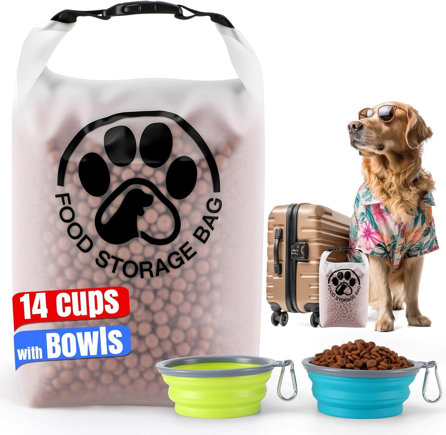 Pet Food Storage Bag for Travel - Transparent Leak-Proof Dog Food Container with Roll-Top Closure, Keeps Kibble Fresh (14 Cups)