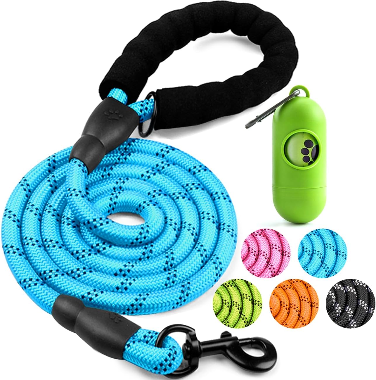 Dog Leash 6 FT Heavy Duty - Comfortable Padded Handle - 1/2 Inch Reflective Dog Leash for Medium Large Dogs with Poo Bag Dispenser