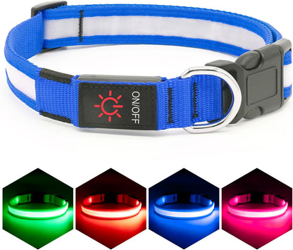 LED Dog Collar, Light up Dog Collar Adjustable USB Rechargeable Super Bright Safety Light Glowing Collars for Dogs(Medium,Blue)