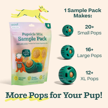 Pupsicle Mix Sample Pack - Easy-To-Make DIY Pupsicle Refills - Delicious Mix for the Pupsicle Interactive Dog Toy - with Bacon & Cheese, Calming, Balanced Belly, and Dental Mix - 4 Pack Sampler
