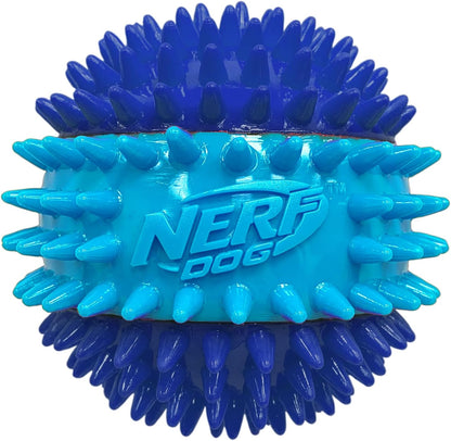 Nerf Dog 3.7In TPR 3-Part Spike Squeak Ball Dog Toy - Dark Blue/Light Blue