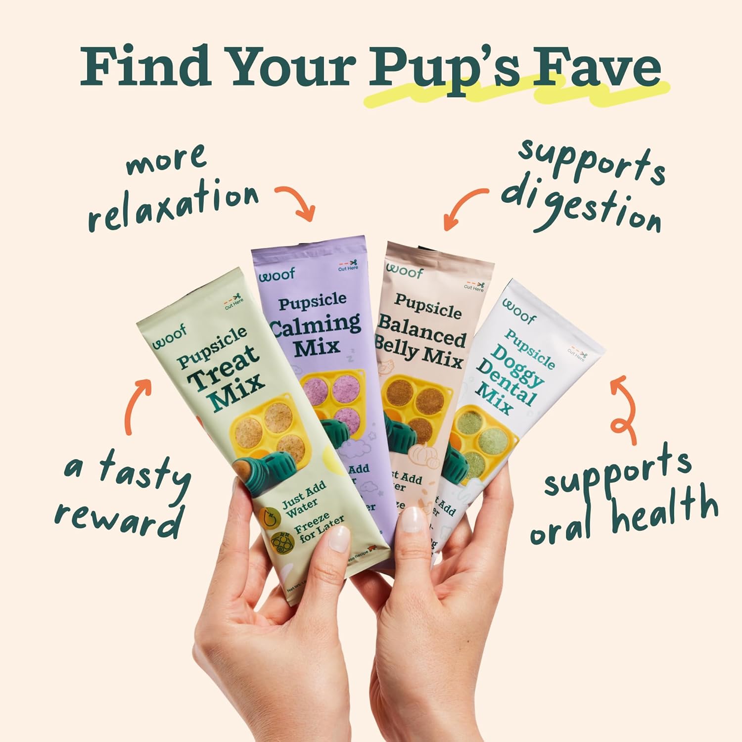Pupsicle Mix Sample Pack - Easy-To-Make DIY Pupsicle Refills - Delicious Mix for the Pupsicle Interactive Dog Toy - with Bacon & Cheese, Calming, Balanced Belly, and Dental Mix - 4 Pack Sampler