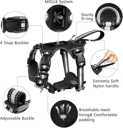 Pet Harness Collar and Leash Set, All-In-One Reflective Dog Harness No Pull with Adjustable Buckles, Small, Medium, Large, and Extra-Large Dogs (Black)