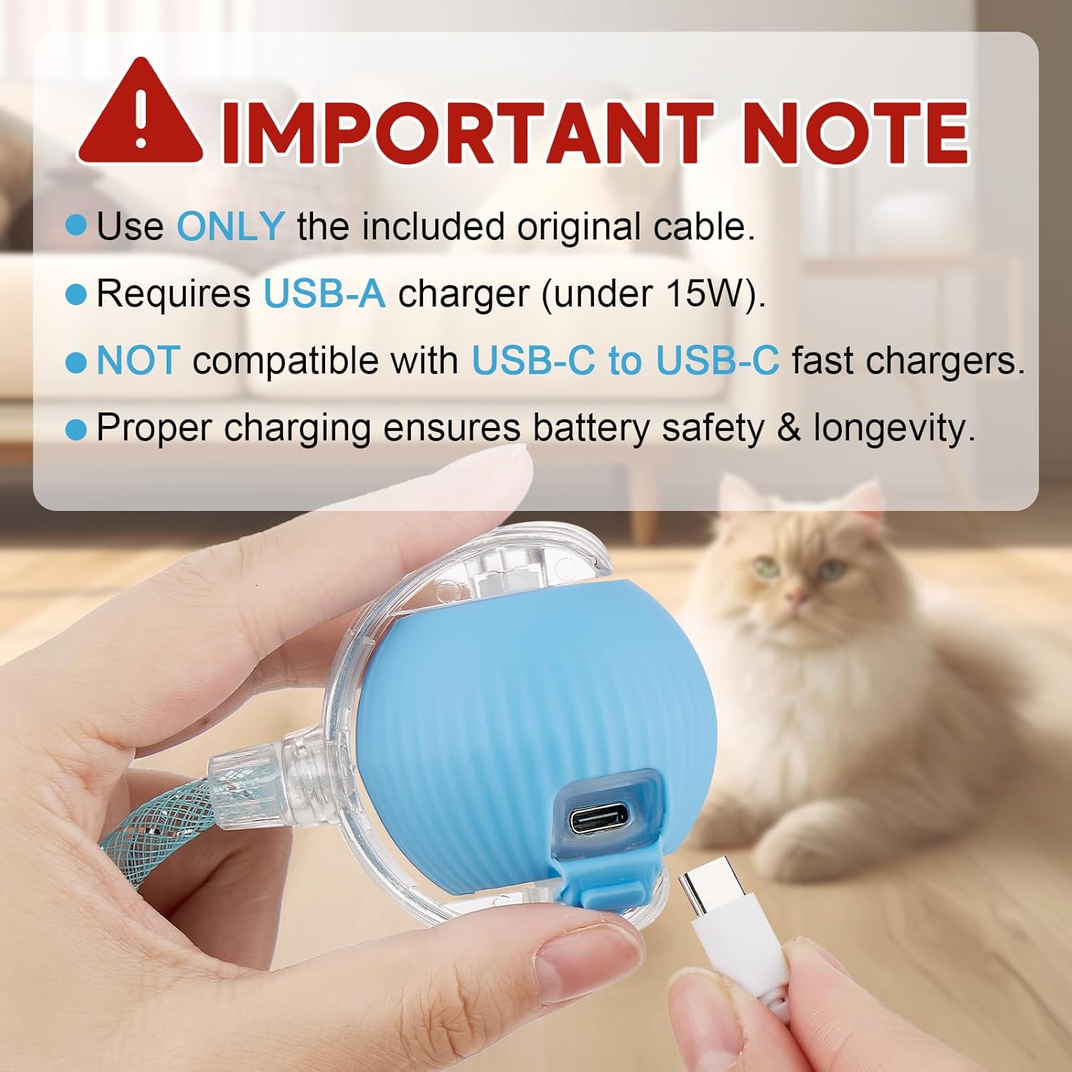 Interactive Cat Toy for Indoor Cats & Dogs, Agile Moving Cat Ball with Elastic Mesh Tail, Rechargeable Enrichment Toy, Smart Automatic Rolling Pet Ball Toy for  Dogs & Cats (Blue)