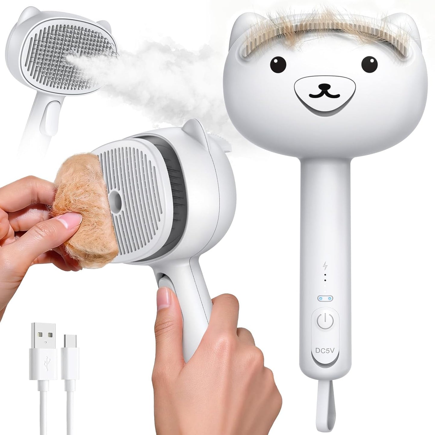Self Cleaning Shedding Steam Cat Brush, Silicone Scraper Included