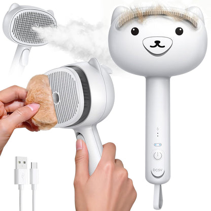 Self Cleaning Shedding Steam Cat Brush, Silicone Scraper Included