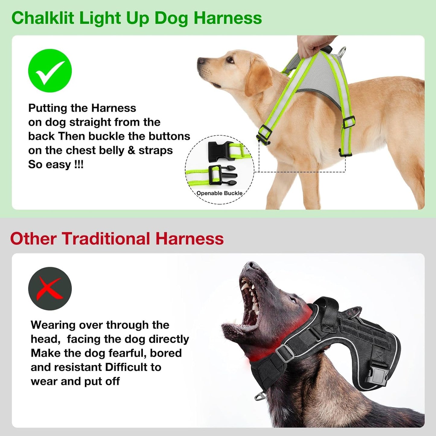 Light up Dog Harness, No Pull Led Dog Harness Glow-In-The-Dark for Night Walking, USB Rechargeable Lighted Safety Vest for Small Dogs, Adjustable Soft Mesh Fully Illuminated (Green, Small)