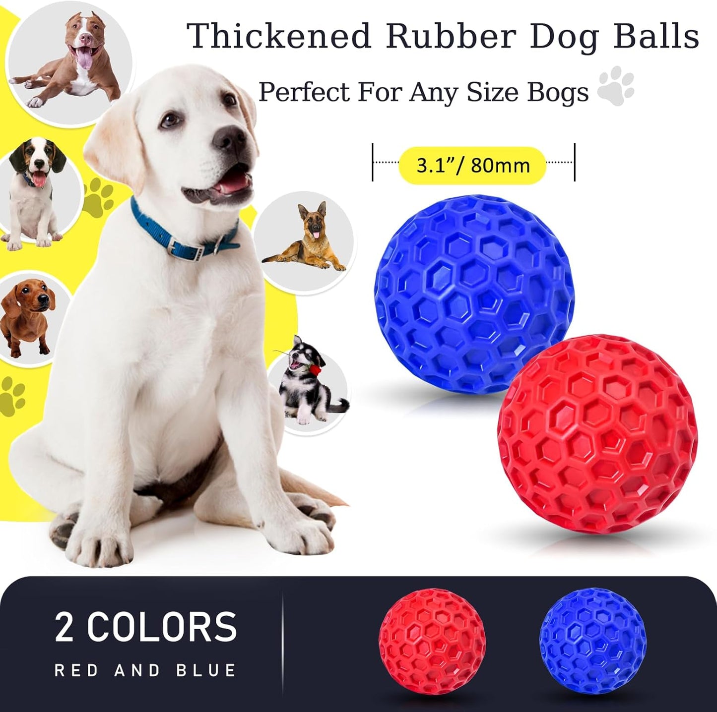 2 Pack Indestructible Squeaky Dog Balls for Aggressive Chewers, Interactive Dog Toys for Teething