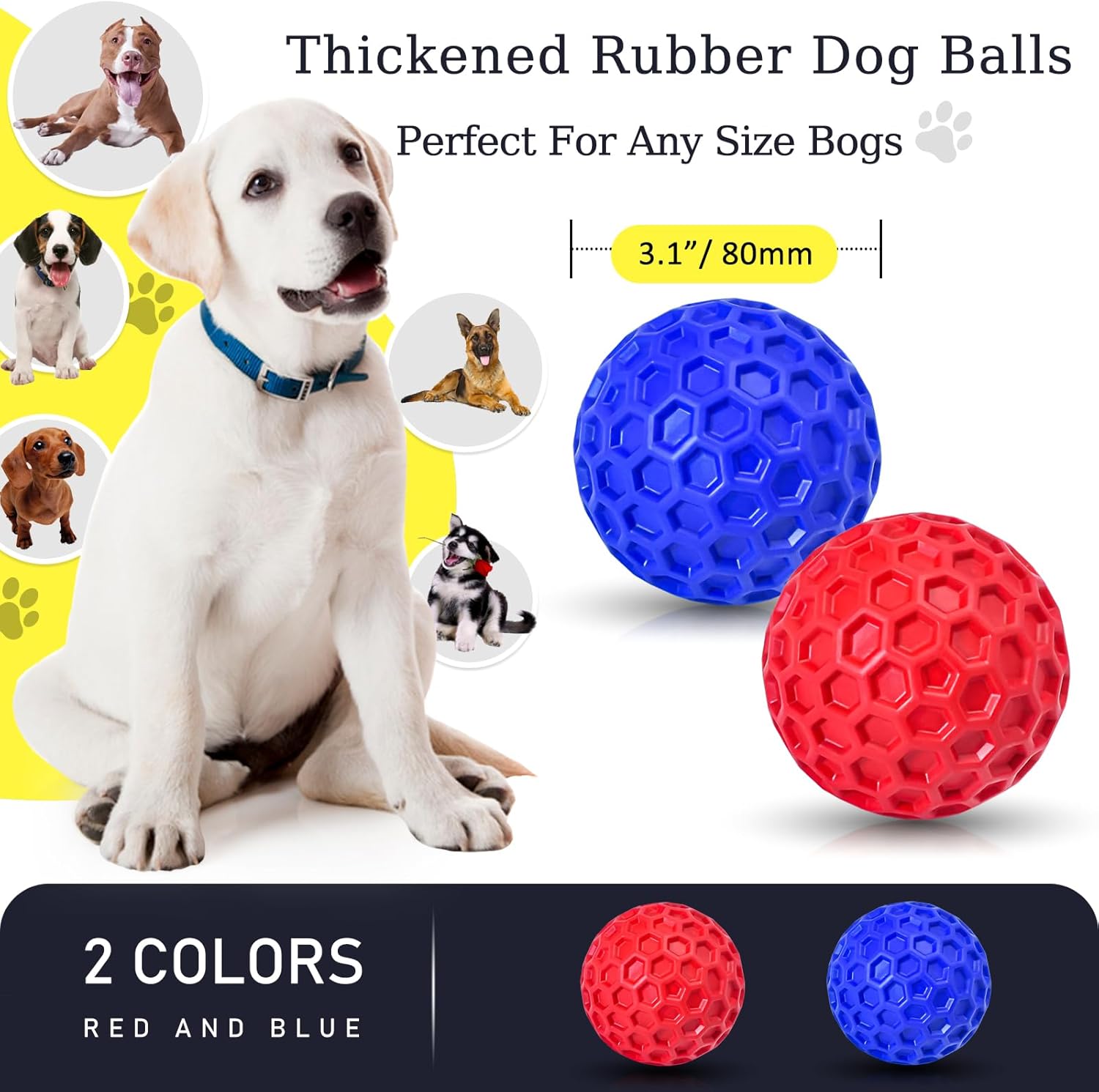 2 Pack Indestructible Squeaky Dog Balls for Aggressive Chewers, Interactive Dog Toys for Teething
