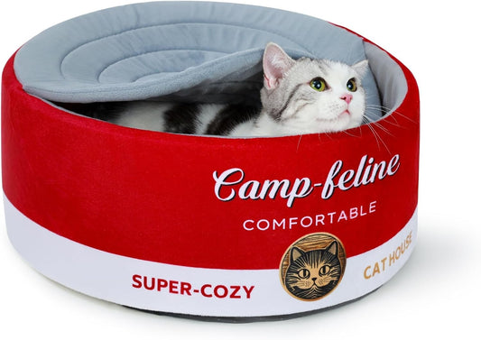 Soup Can-Shaped Cat Bed with Privacy Cover - Comfortable Cushion for Cats & Small Dogs