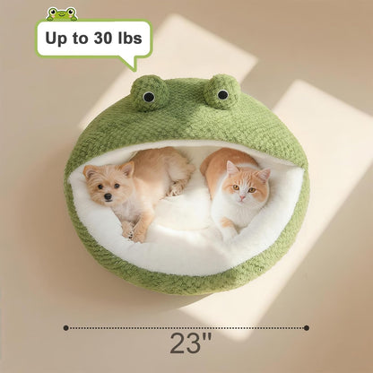 Cute Cat Beds Kitten Beds, Soft Small Dog Beds, Washable Pet Beds for Puppy and Kitty, Funny Frog Cat Cave, 23 Inches