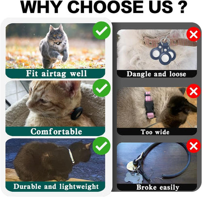 Airtag Cat Collar Breakaway, Reflective Kitten Collar with Apple Air Tag Holder and Bell for Girl Boy Cats, 0.4 Inches in Width and Lightweight (Blue)