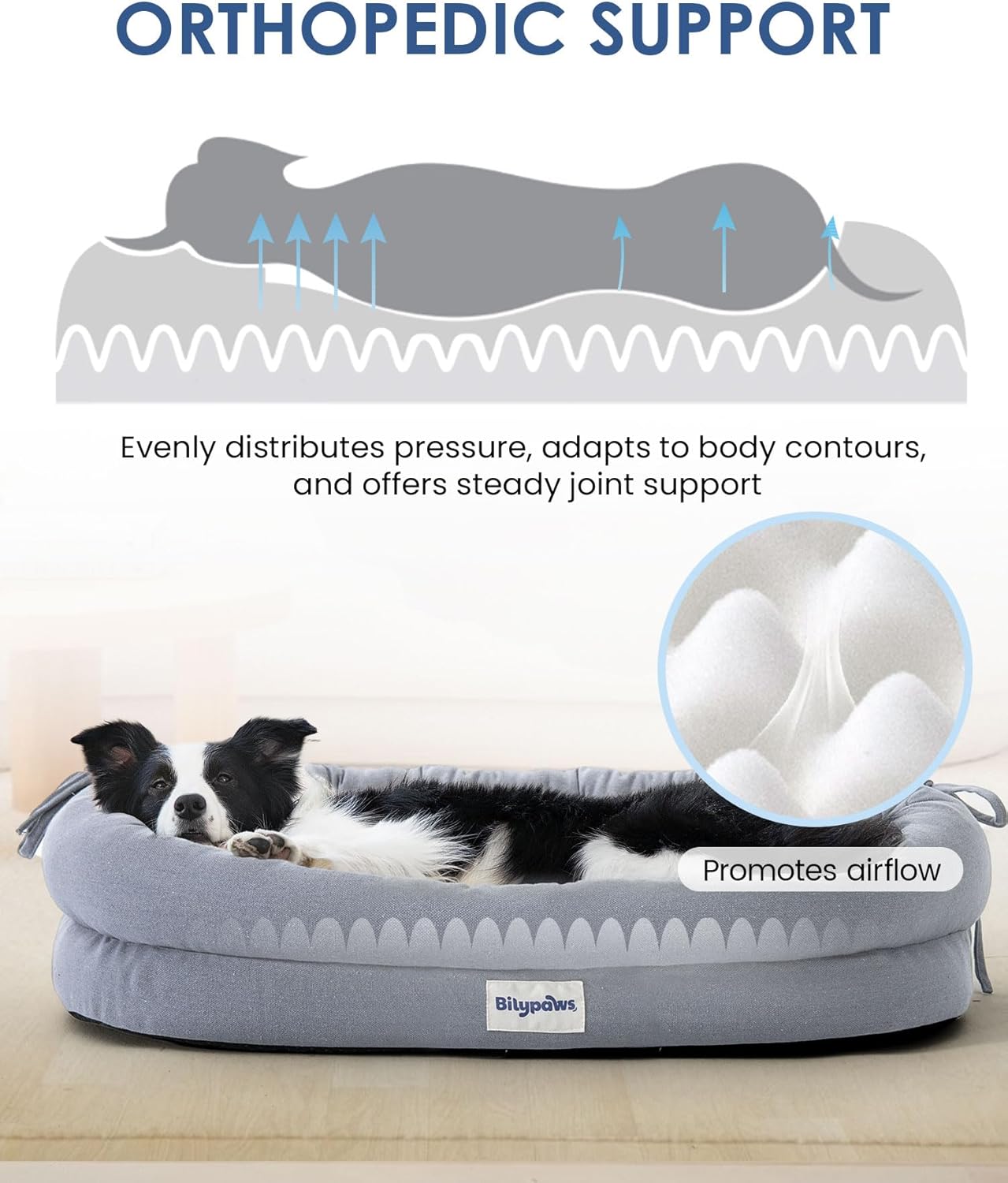 Orthopedic Dog Bed For Large Dogs, Pet Sofa Bed with Egg Crate Foam, 4-Sided Bolster, Removable Washable Cover & Anti-Slip Bottom, Gray