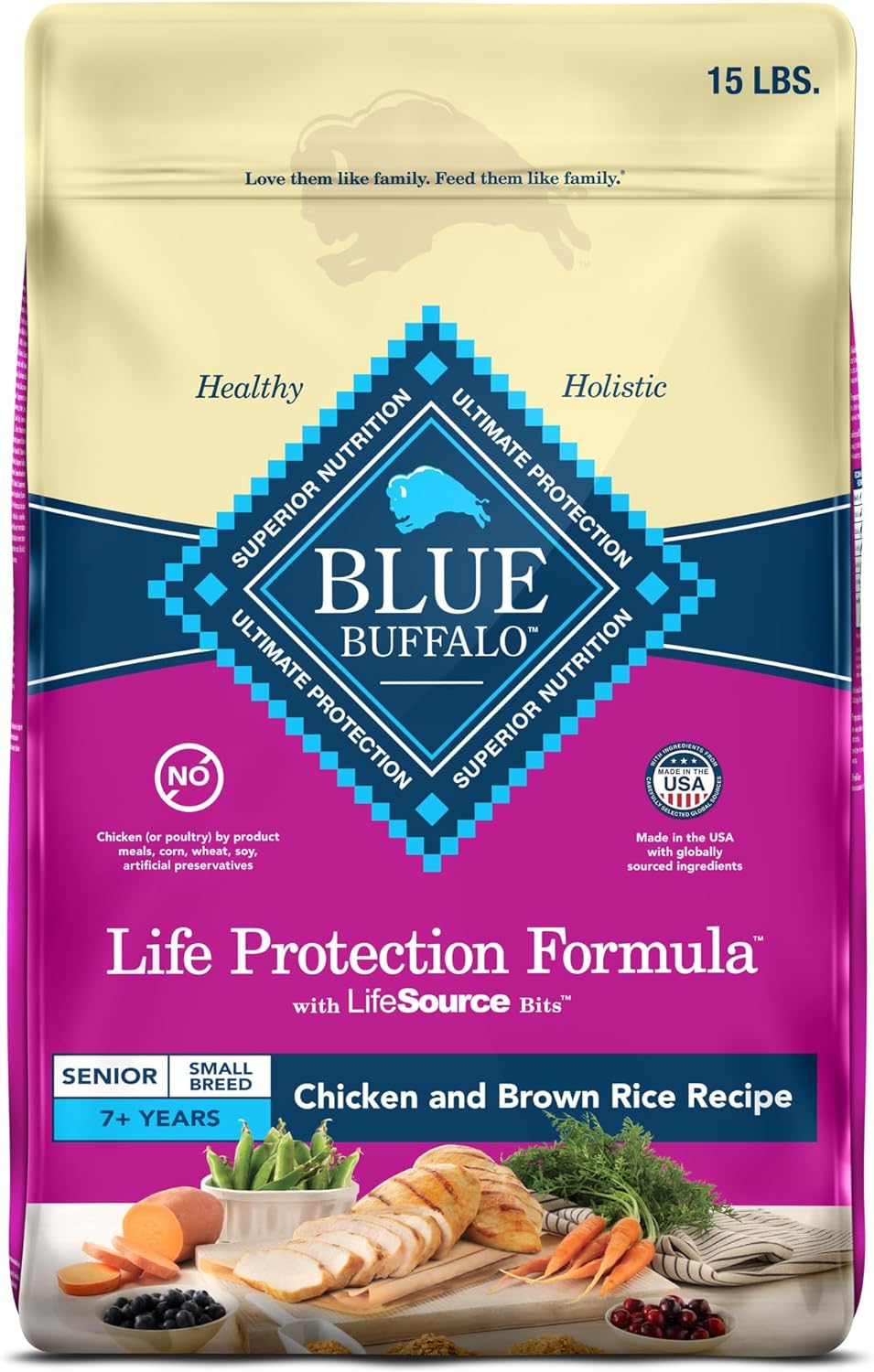 Life Protection Formula Small Breed Senior Dry Dog Food, Supports Joint Health and Immunity, Made with Natural Ingredients, Chicken & Brown Rice Recipe, 15-Lb. Bag