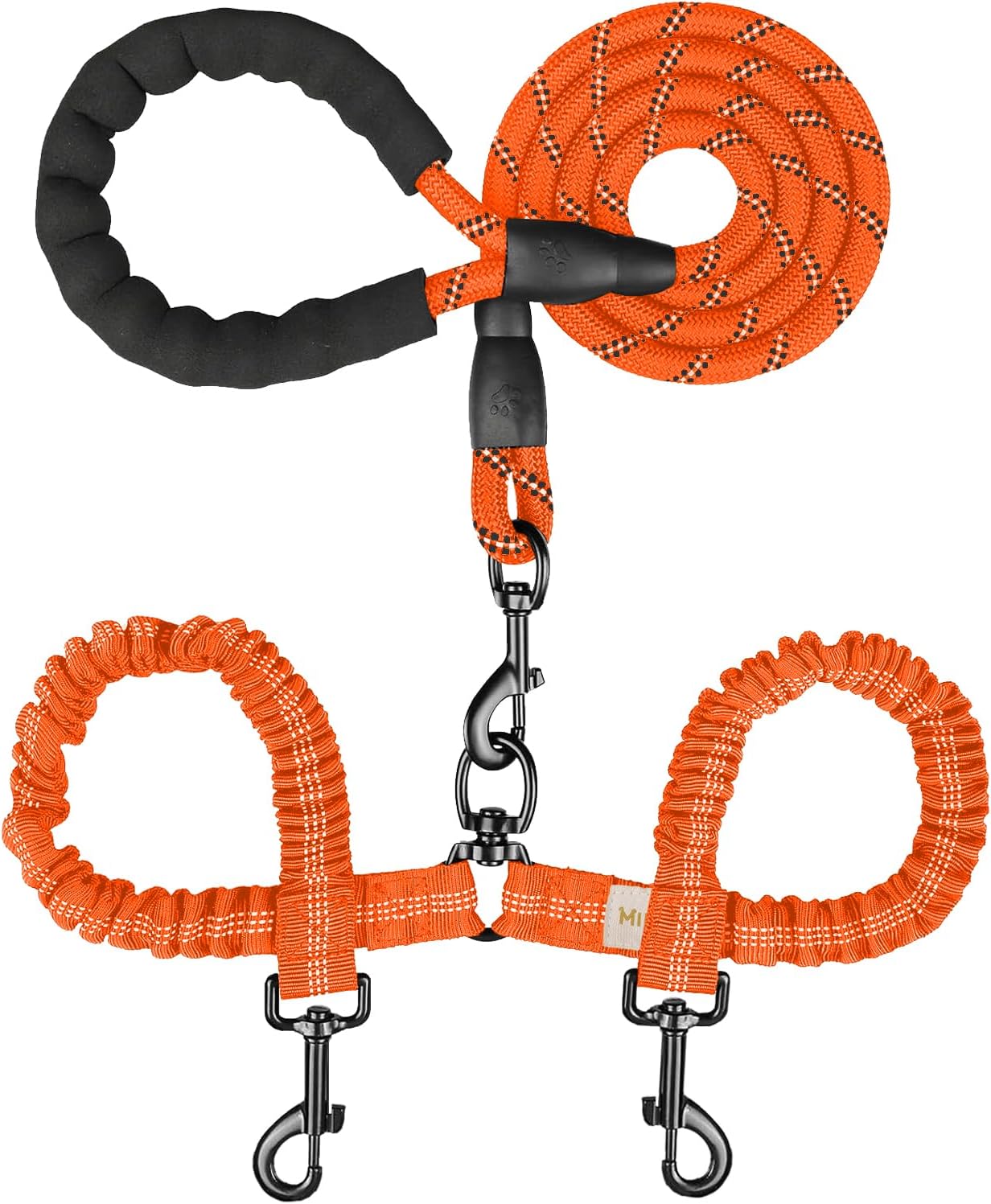 Double Dog Leash, Dual Dog Leash, 360° Swivel Tangle Free Bungee Walking Training for Large Medium Dogs, Shock Absorbing Bungee Reflective for Two Dogs, 18~123 Lbs, Blue