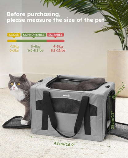 Cat Carrier Stable, Pet Carrier Breathable and Portable, Cat Carriers Bag with Scientific Hidden Partition, Carriers for Cat under 5Kg, Dog Carrier Suitable for Travel and Outing, Gray