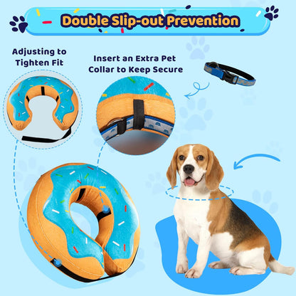 Donut Inflatable Collar for Dogs and Cats, Soft Recovery Dog Cone after Surgery, Protective Pet Neck Cone for Small, Medium, Large Dogs, Not Block Vision (Blue, M)