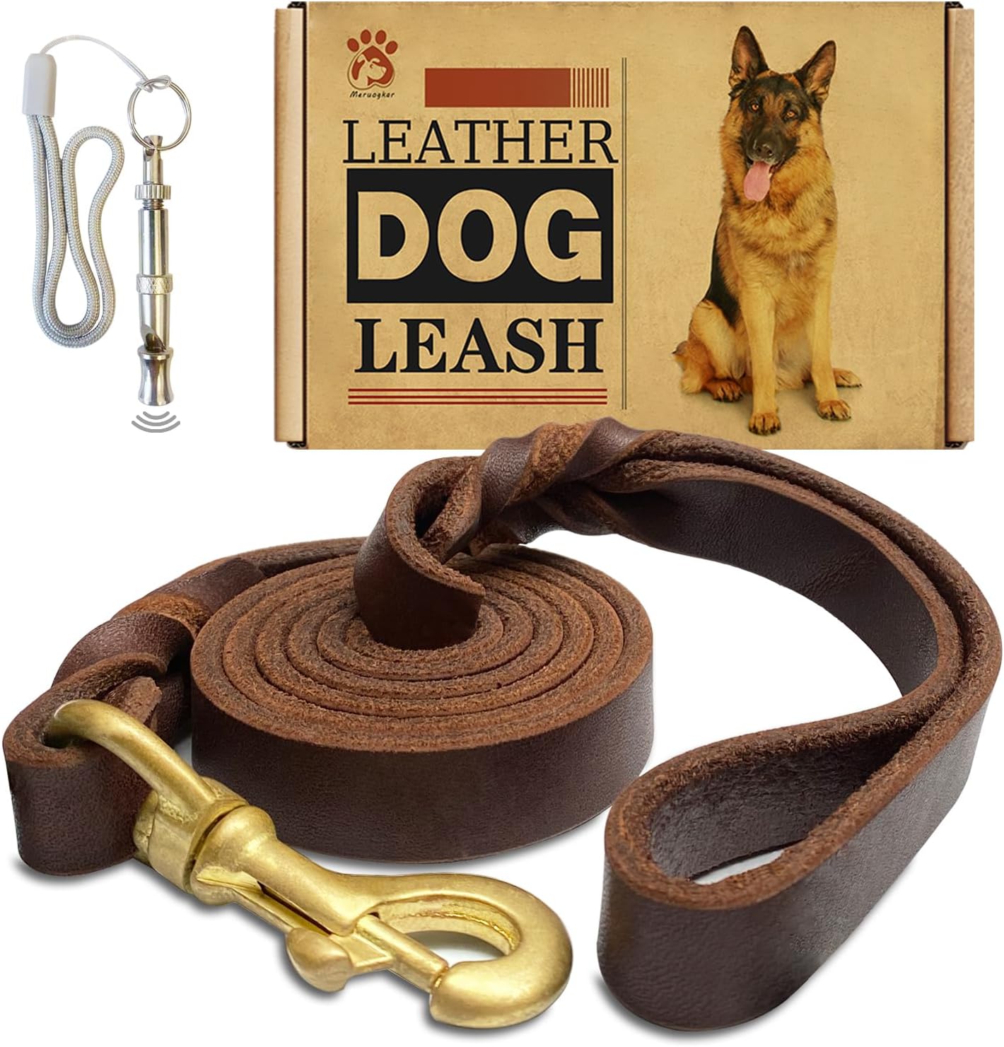 Leather Dog Leash 6Ft X 3/4 Inch,Strong Heavy Duty Genuine Leather Braided Dog Training Leash, Soft and Comfortable Leather Leash for Large Dogs, Medium Small Dogs (Brown, 6Ft*3/4In)