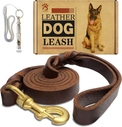 Leather Dog Leash 6Ft X 3/4 Inch,Strong Heavy Duty Genuine Leather Braided Dog Training Leash, Soft and Comfortable Leather Leash for Large Dogs, Medium Small Dogs (Brown, 6Ft*3/4In)