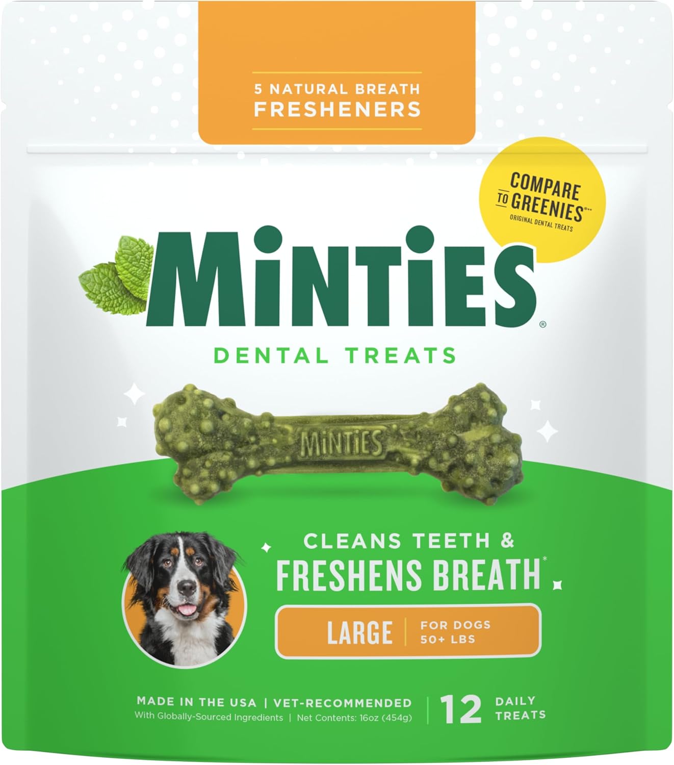 Dental Chews for Dogs, 40 Count, Vet-Recommended Mint-Flavored Dental Treats for Medium Dogs 25-50 Lbs, Dental Bones Clean Teeth, Fight Bad Breath, and Removes Plaque and Tartar