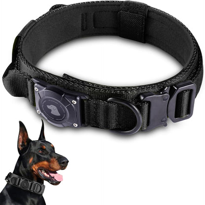 2025 Upgrade Waterproof Airtag Dog Collar, Military Tactical Dog Collar with Airtag Holder, Comfortable Control Handle and Metal Buckle, GPS Dog Collar Holder for Medium to Large Dogs (Armygreen, L)