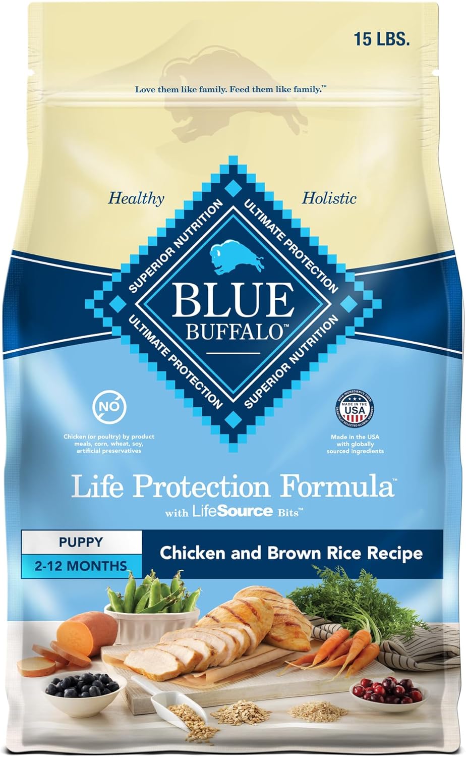 Life Protection Formula Puppy Dry Dog Food with DHA and ARA, Made with Natural Ingredients, Chicken & Brown Rice Recipe, 15-Lb Bag