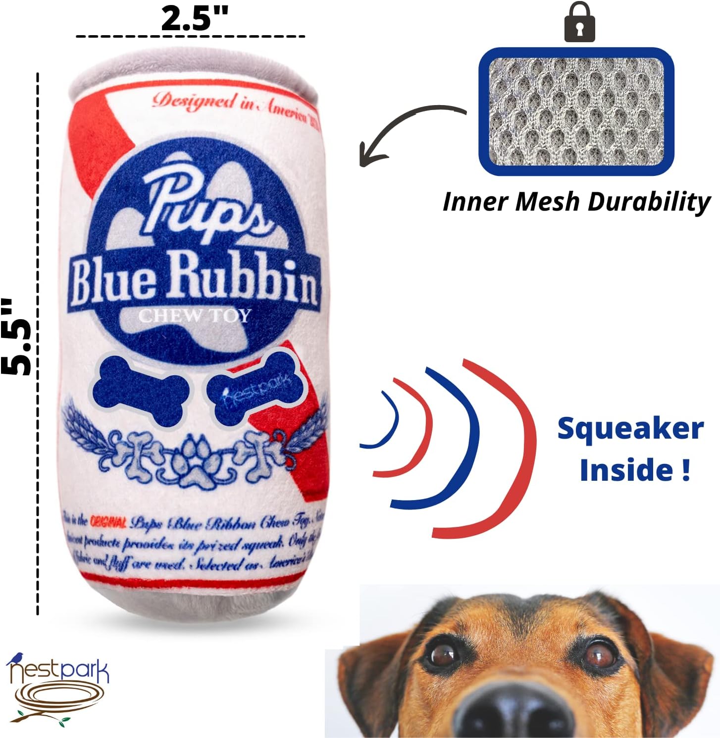 Pup Light and Pups Blue Rubbin - Parody Beer Dog Toys - Funny Plush Squeaky and Crinkle Dog Toys (2 Pack) 
