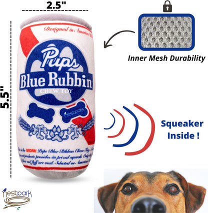 Pup Light and Pups Blue Rubbin - Parody Beer Dog Toys - Funny Plush Squeaky and Crinkle Dog Toys (2 Pack) 