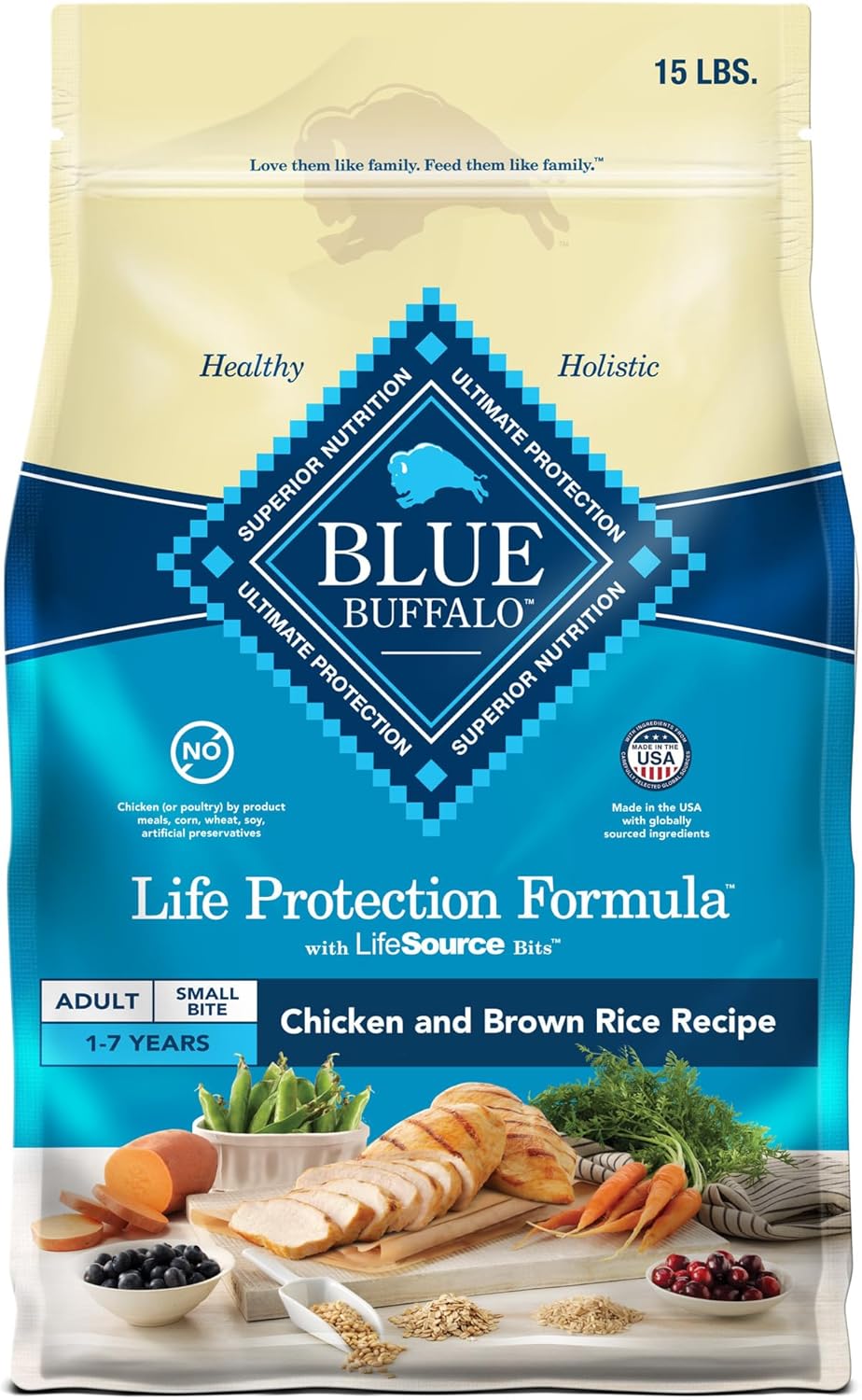 Life Protection Formula Adult Dry Dog Food, Helps Build and Maintain Strong Muscles, Made with Natural Ingredients, Chicken & Brown Rice Recipe, 15-Lb. Bag